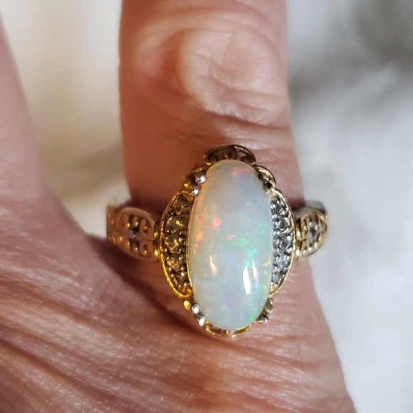 SOLDGorgeous Ethiopian Welo Opal and White Zircon Ring 2.15ctw Sterling Silver - Picture 12 of 14